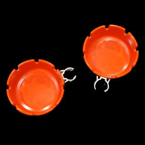 Vintage Mid Century Modern Orange Ges Line Plastic Ashtrays with Holders